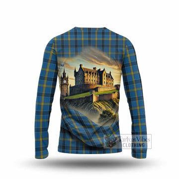 Laing Tartan Family Crest Long Sleeve T-Shirt with Scottish Ancient Castle Style - Tartan Vibes Clothing