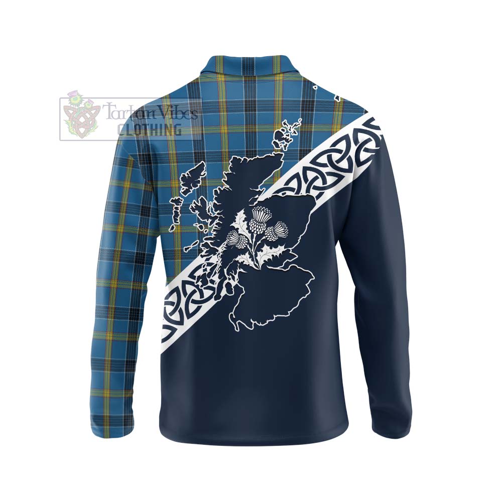 Tartan Vibes Clothing Laing Tartan Long Sleeve Polo Shirt Featuring Thistle and Scotland Map