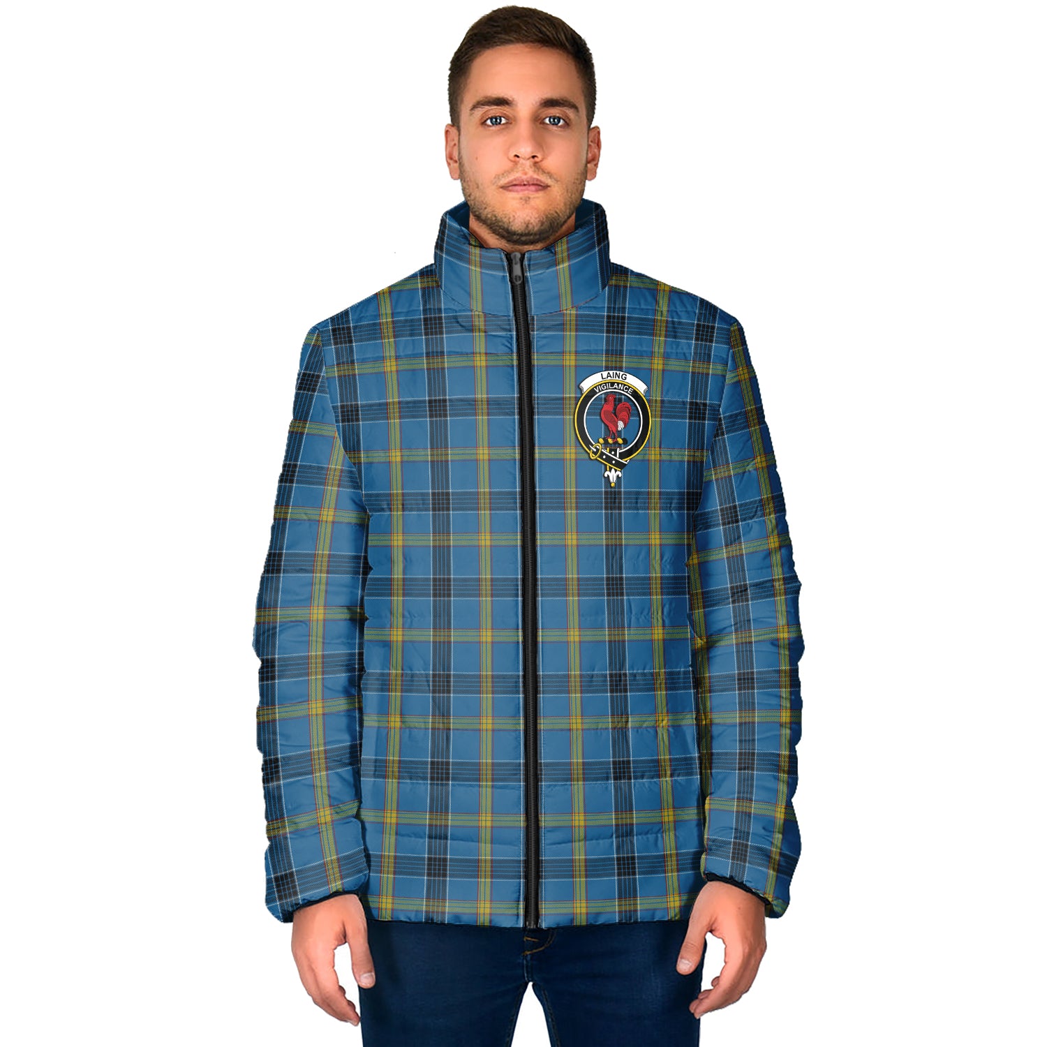 Laing Tartan Padded Jacket with Family Crest - Tartanvibesclothing