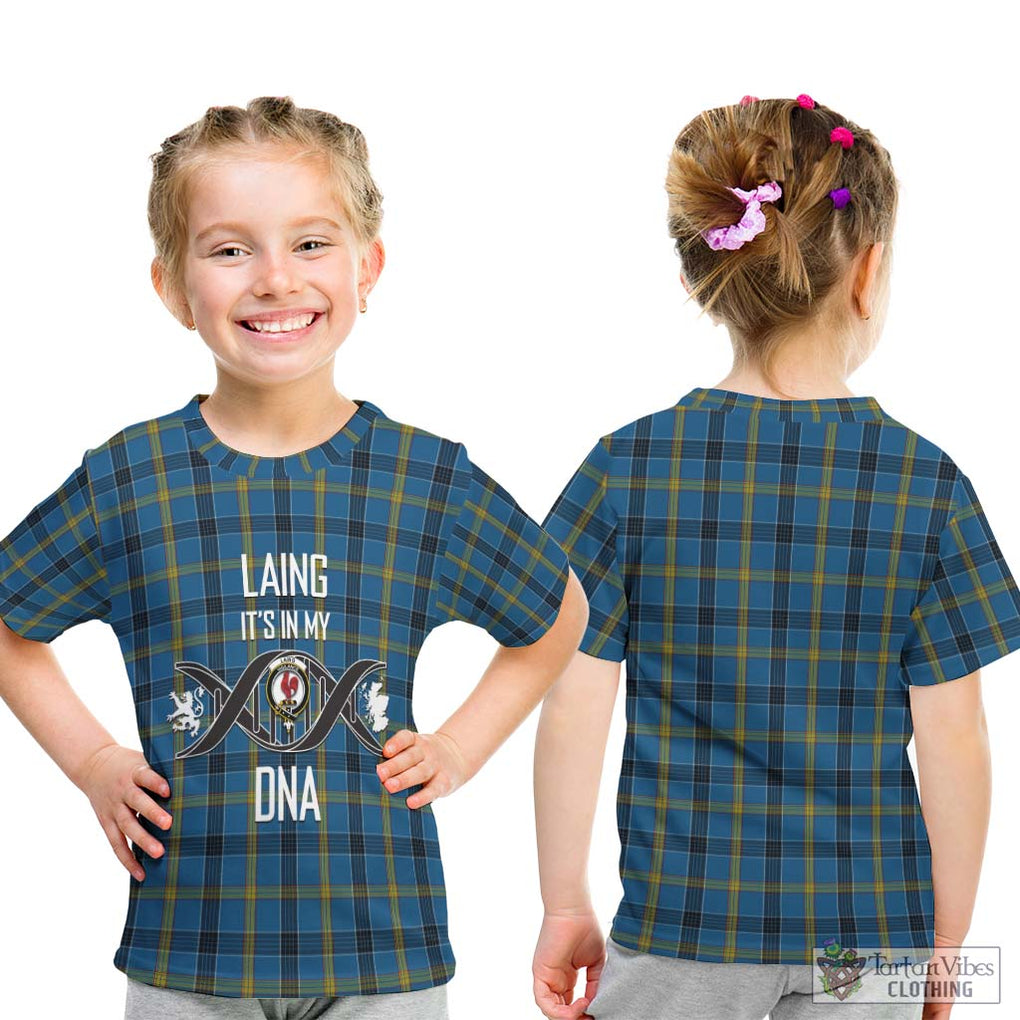 Laing Tartan Kid T-Shirt with Family Crest DNA In Me Style - Tartanvibesclothing Shop