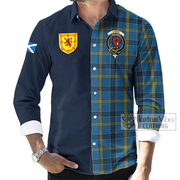 Laing Tartan Long Sleeve Button Shirt Alba with Scottish Lion Royal Arm Half Style