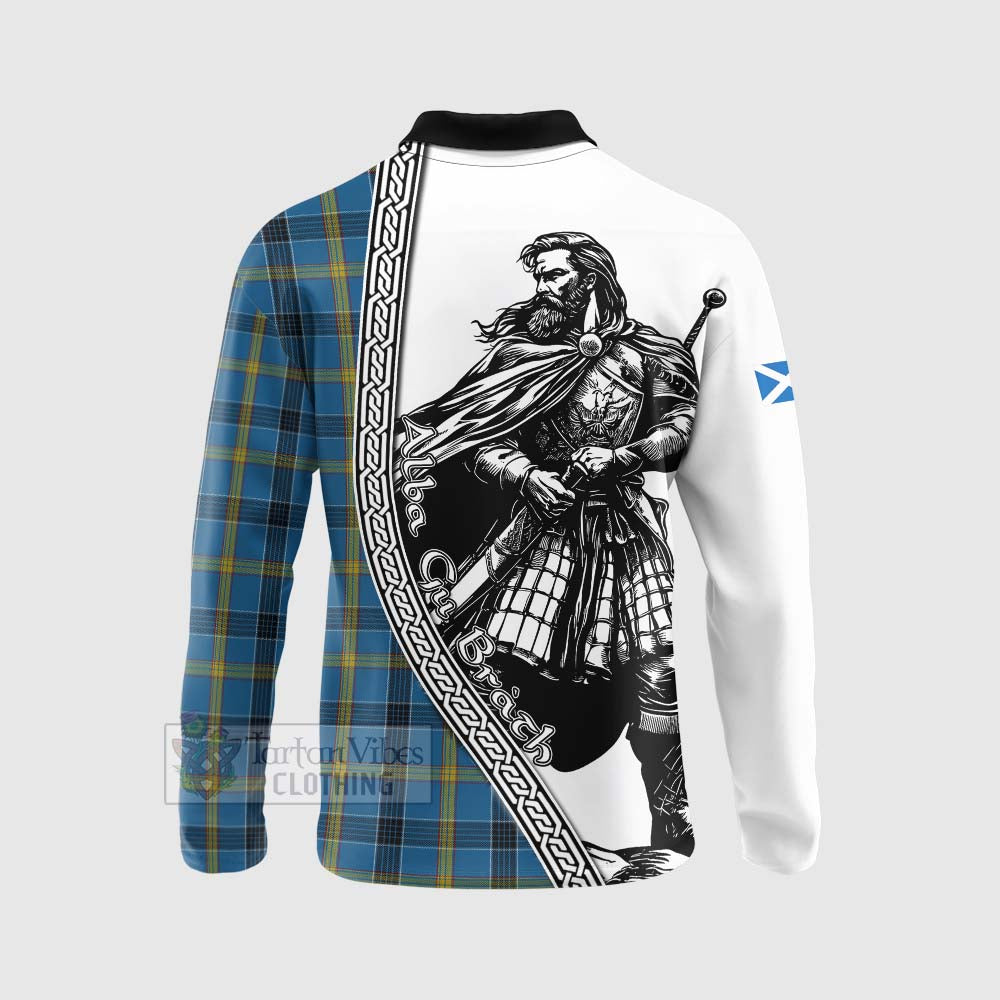 Tartan Vibes Clothing Laing Tartan Clan Crest Long Sleeve Polo Shirt with Highlander Warrior Celtic Style