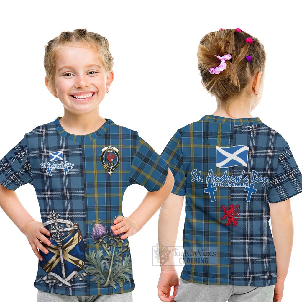 Tartan Vibes Clothing Laing Tartan Kid T-Shirt Happy St. Andrew's Day Half Tartan Style