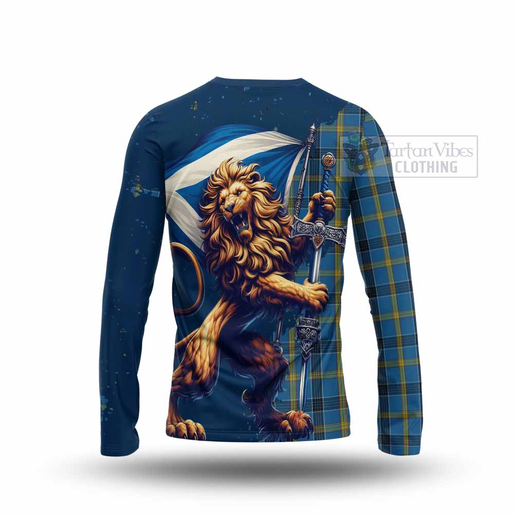 Tartan Vibes Clothing Laing Tartan Family Crest Long Sleeve T-Shirt with Scottish Majestic Lion