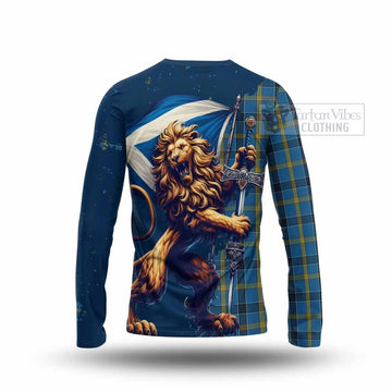 Laing Tartan Family Crest Long Sleeve T-Shirt with Scottish Majestic Lion