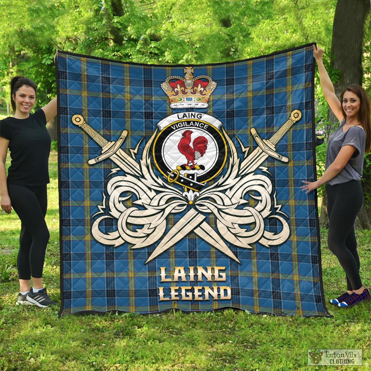 Tartan Vibes Clothing Laing Tartan Quilt with Clan Crest and the Golden Sword of Courageous Legacy