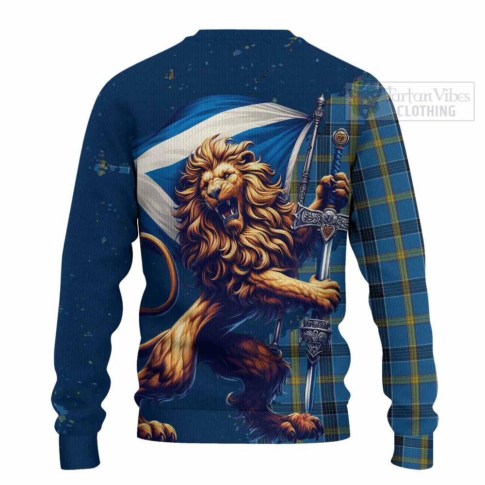 Tartan Vibes Clothing Laing Tartan Family Crest Knitted Sweater with Scottish Majestic Lion