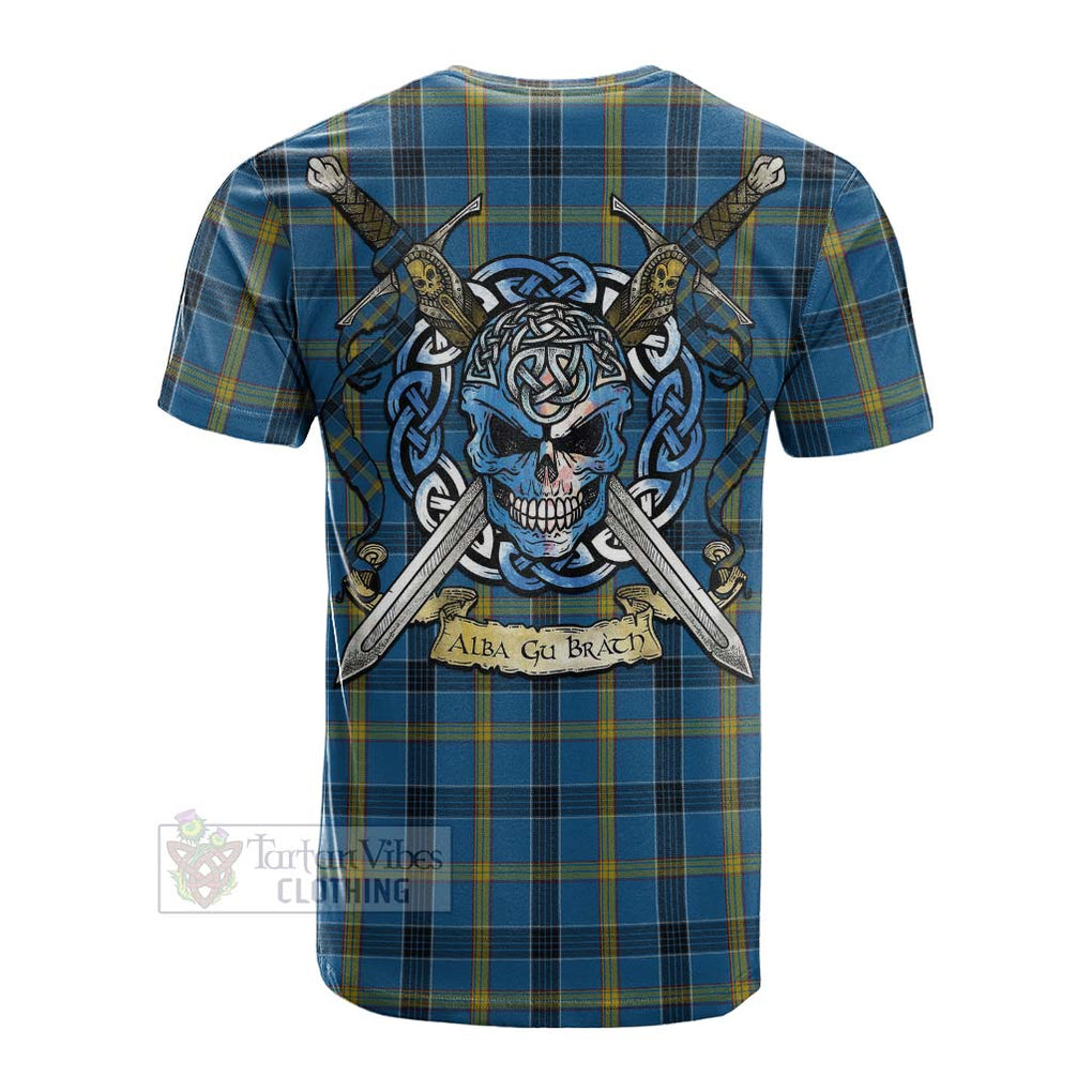 Tartan Vibes Clothing Laing Tartan Cotton T-shirt with Family Crest Celtic Skull Style