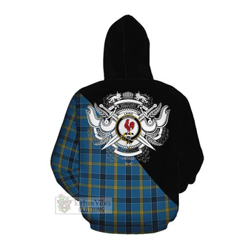 Laing Tartan Cotton Hoodie with Family Crest and Military Logo Style