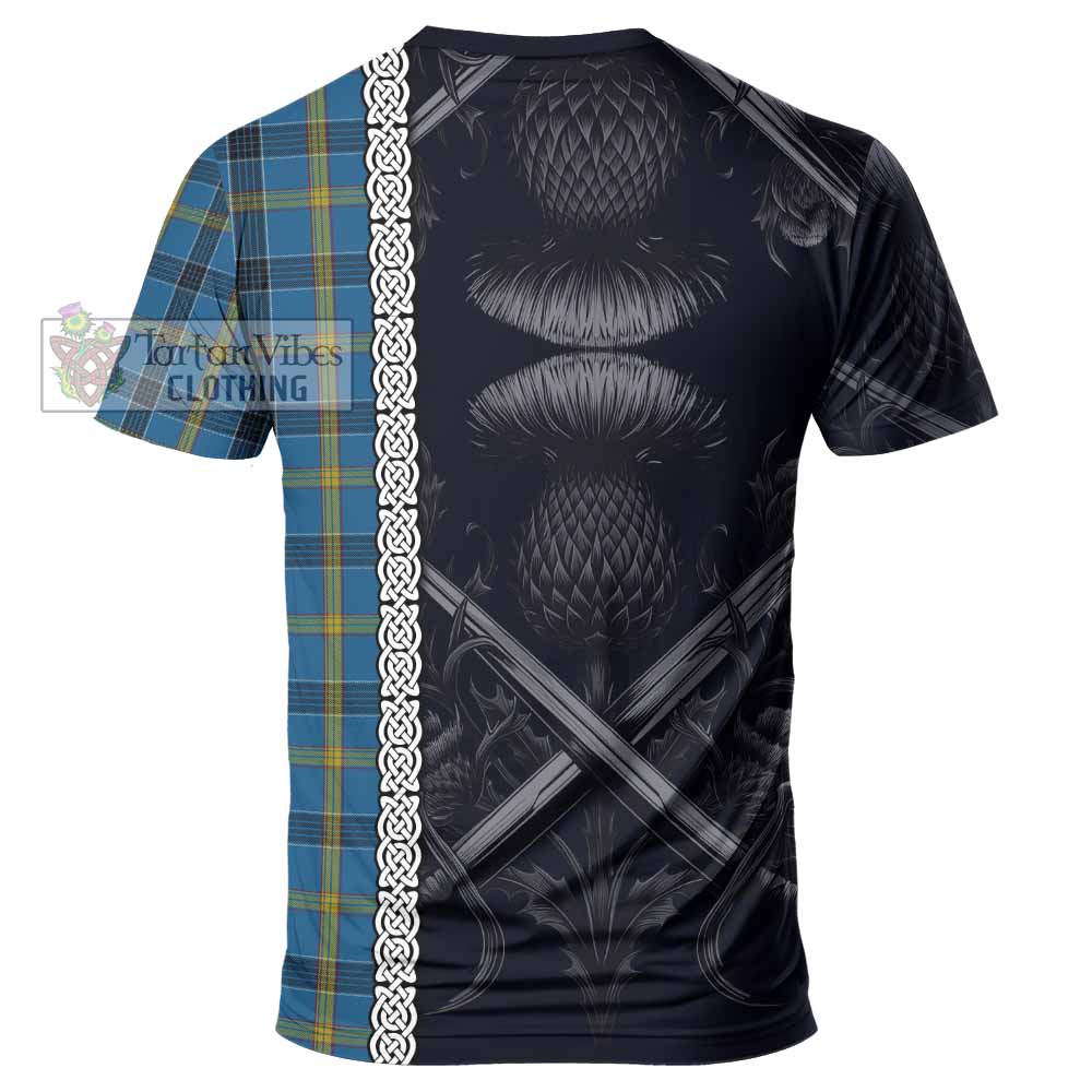 Tartan Vibes Clothing Laing Tartan T-Shirt with Family Crest Cross Sword Thistle Celtic Vibes