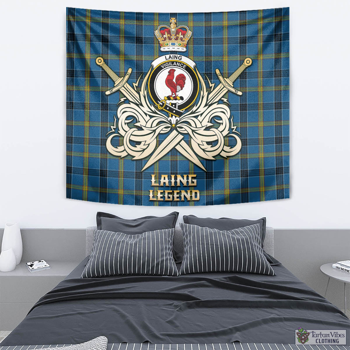 Tartan Vibes Clothing Laing Tartan Tapestry with Clan Crest and the Golden Sword of Courageous Legacy