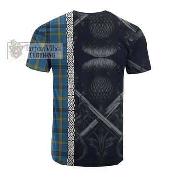 Laing Tartan Cotton T-shirt with Family Crest Cross Sword Thistle Celtic Vibes - Tartan Vibes Clothing
