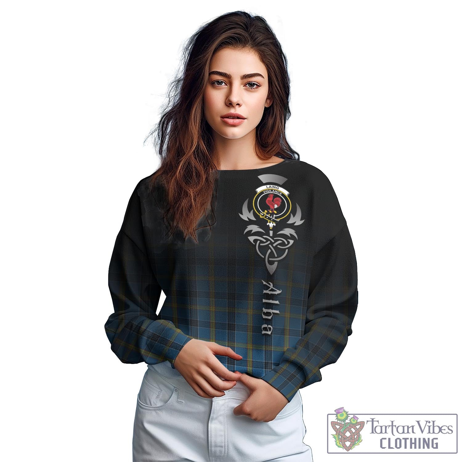 Tartan Vibes Clothing Laing Tartan Sweatshirt Featuring Alba Gu Brath Family Crest Celtic Inspired