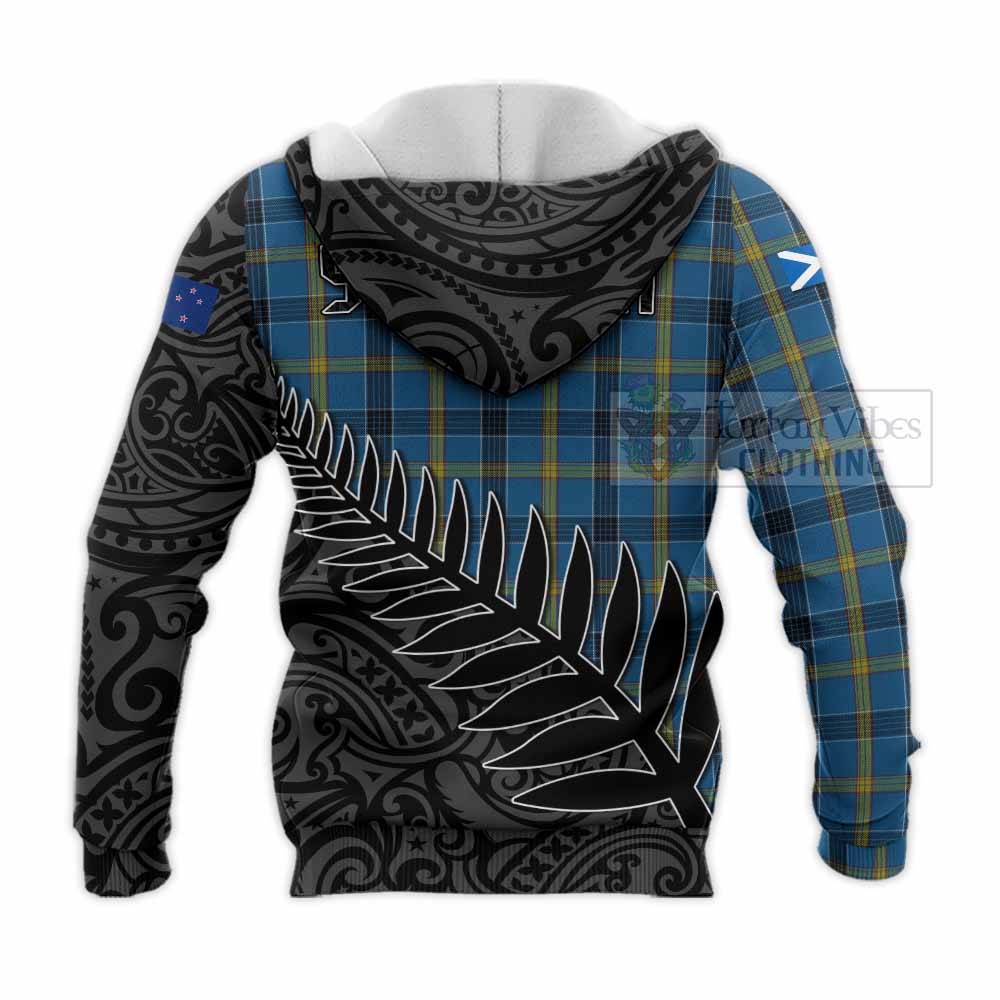 Tartan Vibes Clothing Laing Crest Tartan Knitted Hoodie with New Zealand Silver Fern Half Style