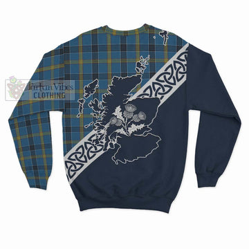 Laing Tartan Sweatshirt Featuring Thistle and Scotland Map