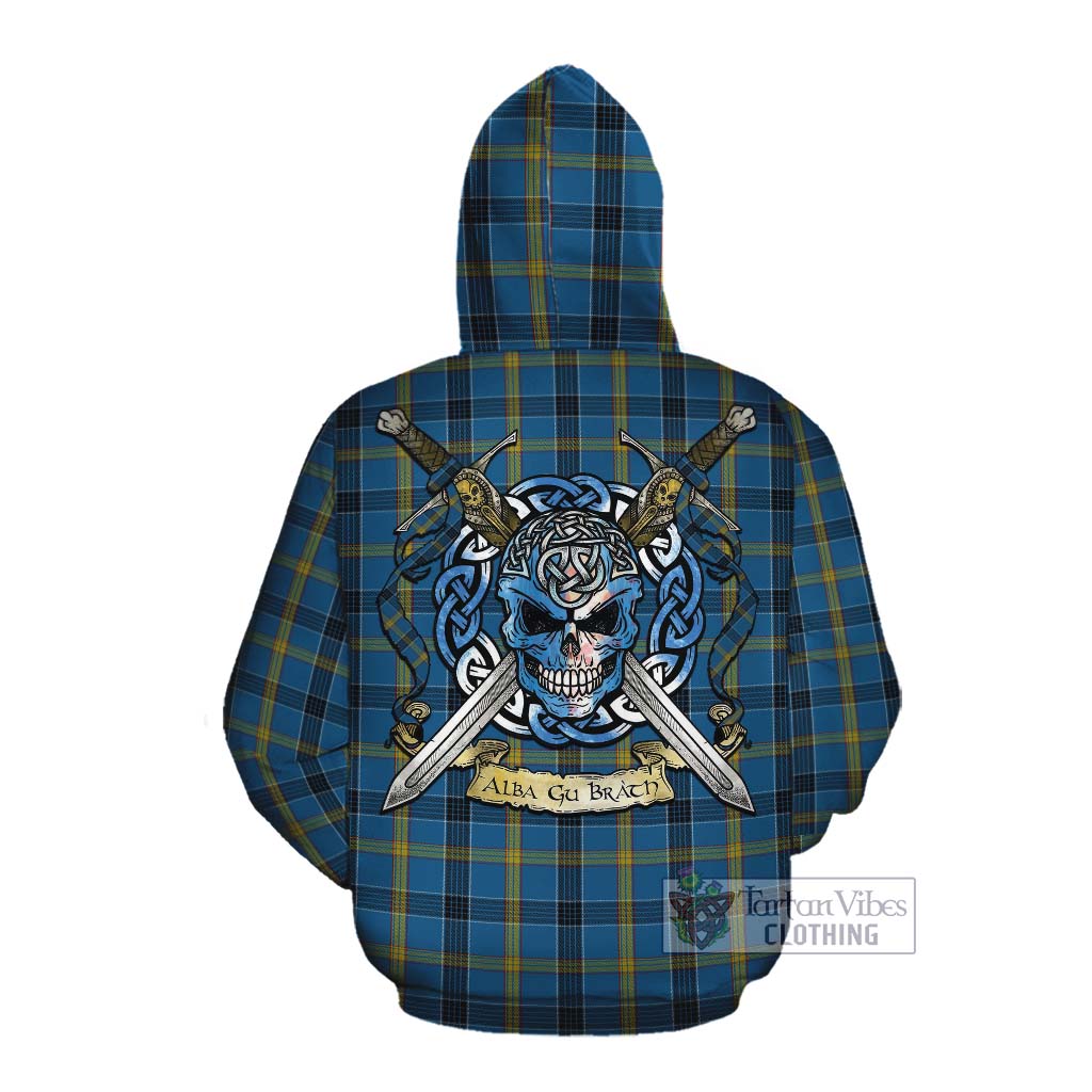 Tartan Vibes Clothing Laing Tartan Cotton Hoodie with Family Crest Celtic Skull Style