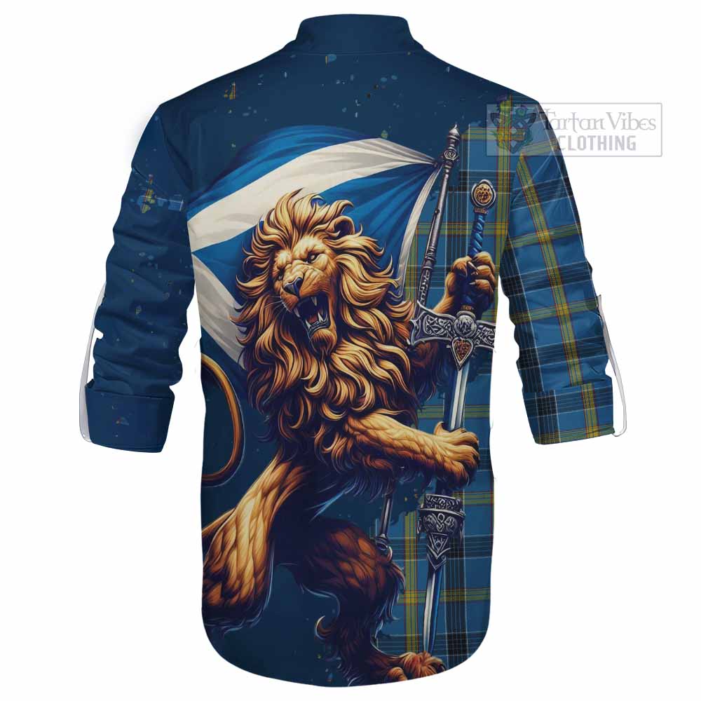 Tartan Vibes Clothing Laing Tartan Family Crest Ghillie Kilt Shirt with Scottish Majestic Lion