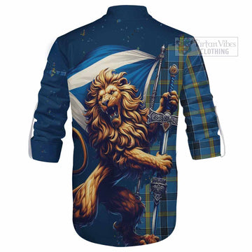 Laing Tartan Family Crest Ghillie Kilt Shirt with Scottish Majestic Lion