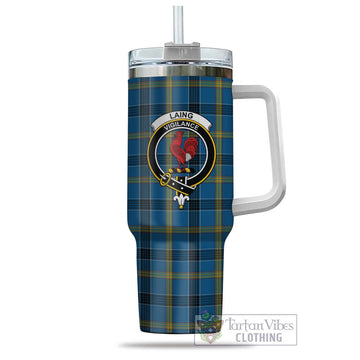 Laing Tartan Tumbler with Handle with Family Crest - Tartan Vibes Clothing