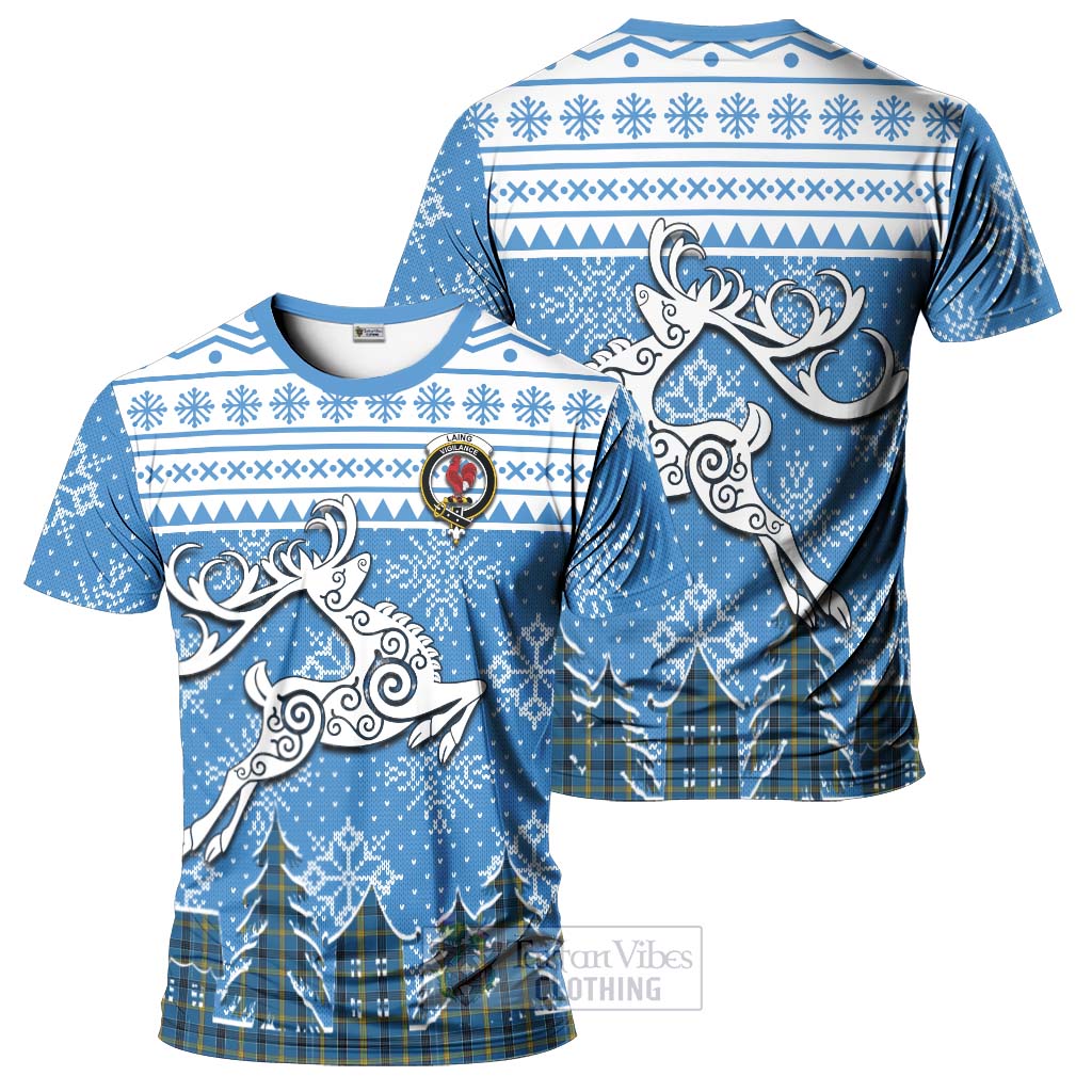 Tartan Vibes Clothing Laing Clan Christmas T-Shirt Celtic Reindeer Style