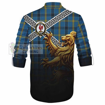 Laing Crest Tartan Ghillie Kilt Shirt with Golden Lion Emblem Celtic Style - Tartan Vibes Clothing