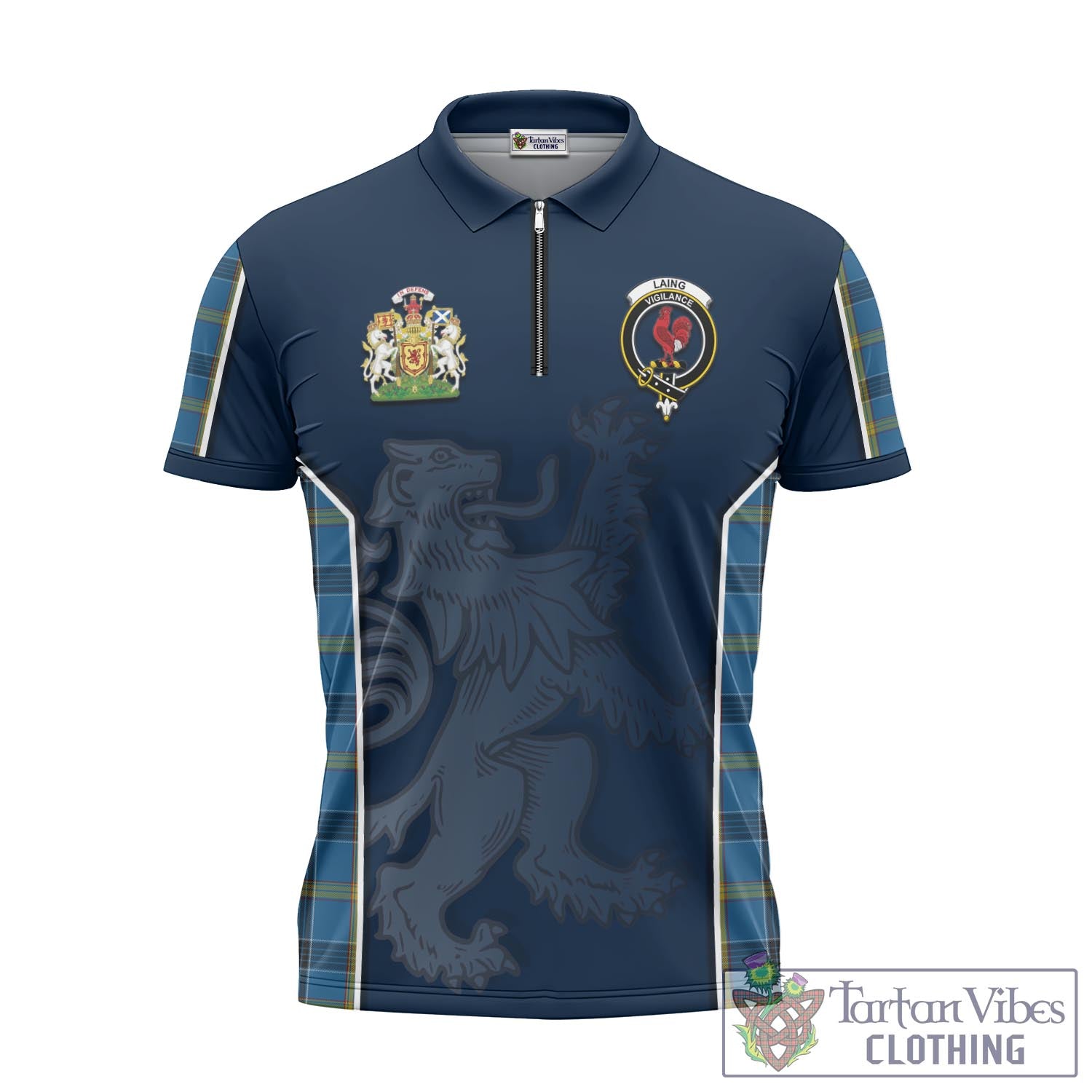 Tartan Vibes Clothing Laing Tartan Zipper Polo Shirt with Family Crest and Lion Rampant Vibes Sport Style