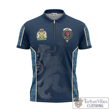 Laing Tartan Zipper Polo Shirt with Family Crest and Lion Rampant Vibes Sport Style