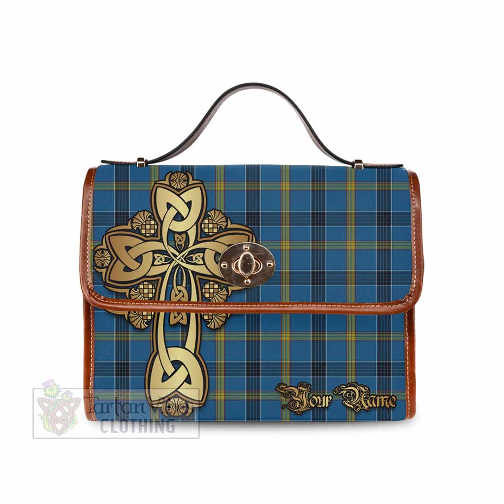 Tartan Vibes Clothing Laing Tartan Waterproof Canvas Bag Golden Thistle Celtic Cross Style