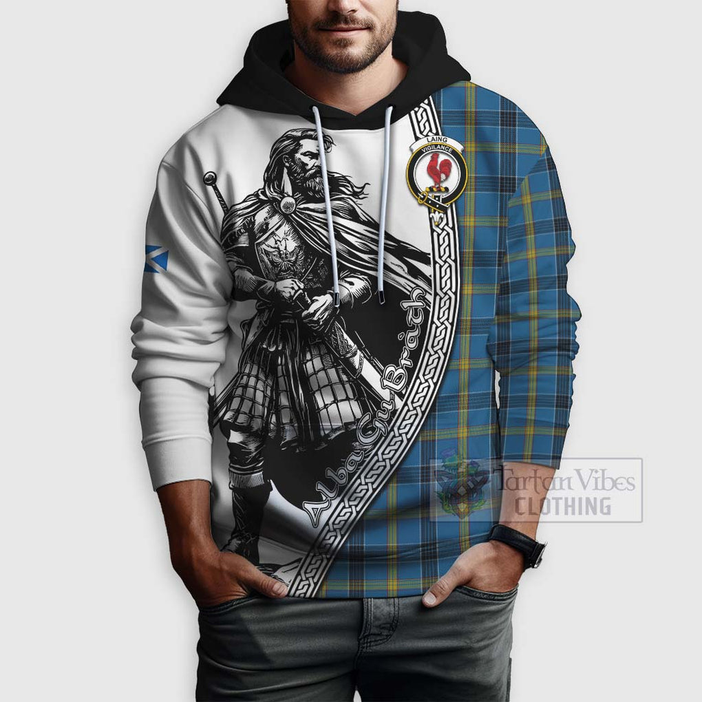 Tartan Vibes Clothing Laing Tartan Clan Crest Hoodie with Highlander Warrior Celtic Style