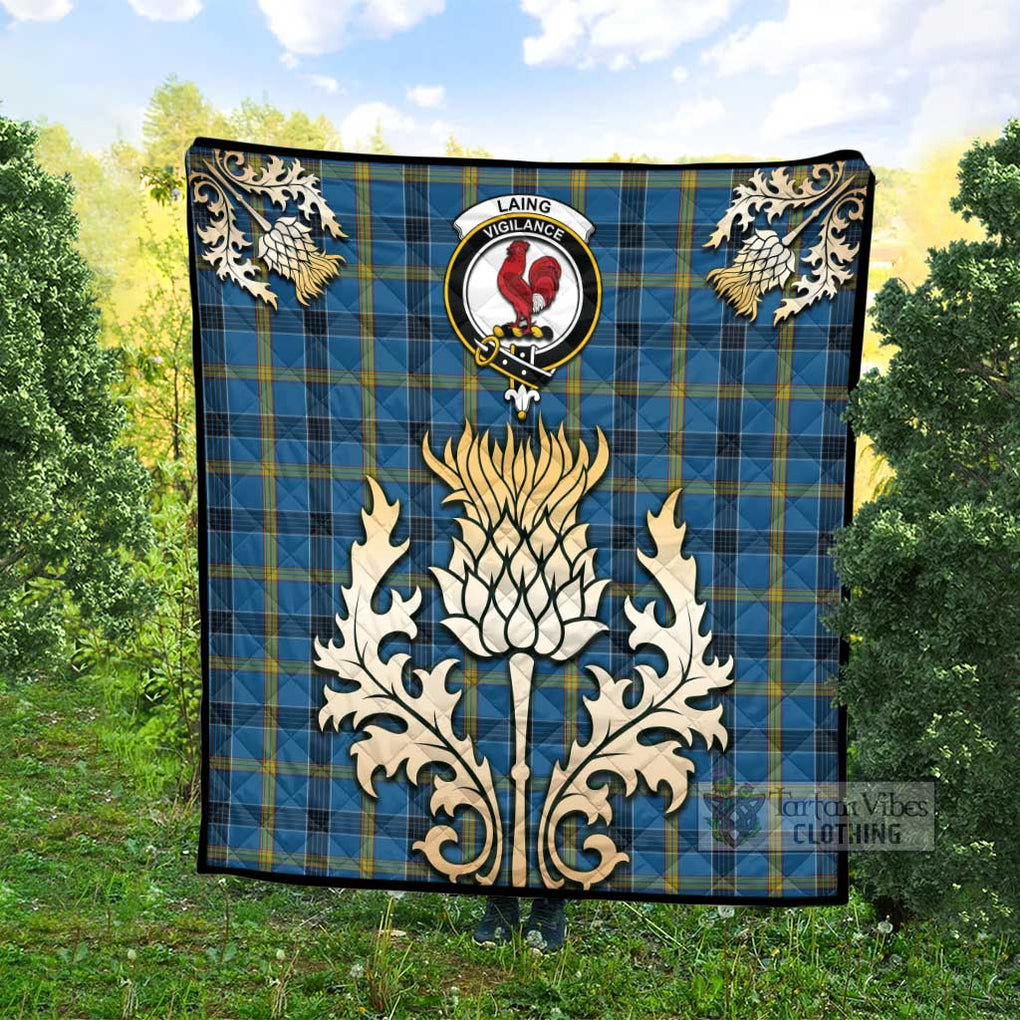 Tartan Vibes Clothing Laing Tartan Quilt with Family Crest and Golden Thistle Style