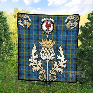 Laing Tartan Quilt with Family Crest and Golden Thistle Style