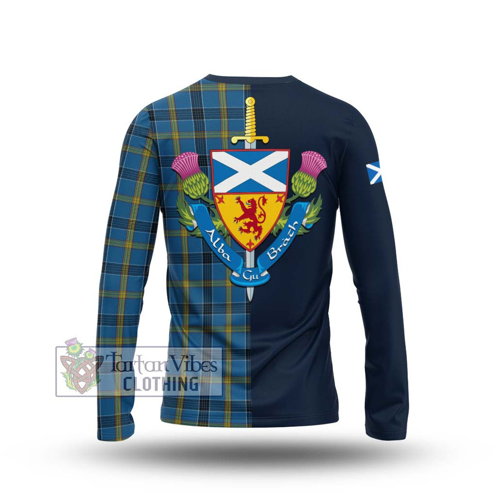 Tartan Vibes Clothing Laing Tartan Long Sleeve T-Shirt with Scottish Lion Royal Arm Half Style