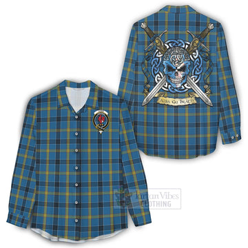 Laing Tartan Women's Casual Shirt with Family Crest Celtic Skull Style