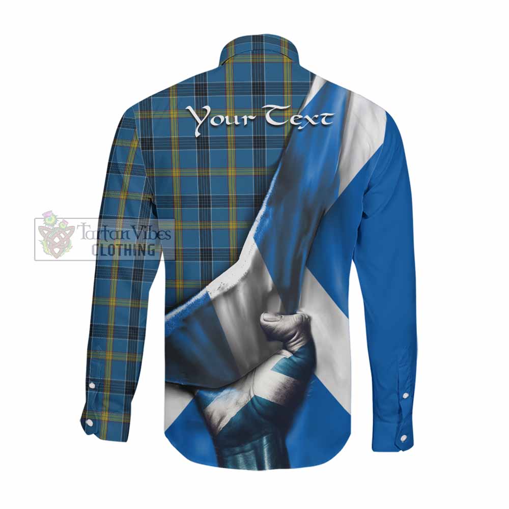 Tartan Vibes Clothing Laing Tartan Long Sleeve Button Shirt with Family Crest Scotland Patriotic Style