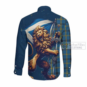 Laing Tartan Family Crest Long Sleeve Button Shirt with Scottish Majestic Lion