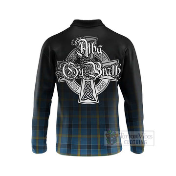 Laing Tartan Long Sleeve Polo Shirt Featuring Alba Gu Brath Family Crest Celtic Inspired