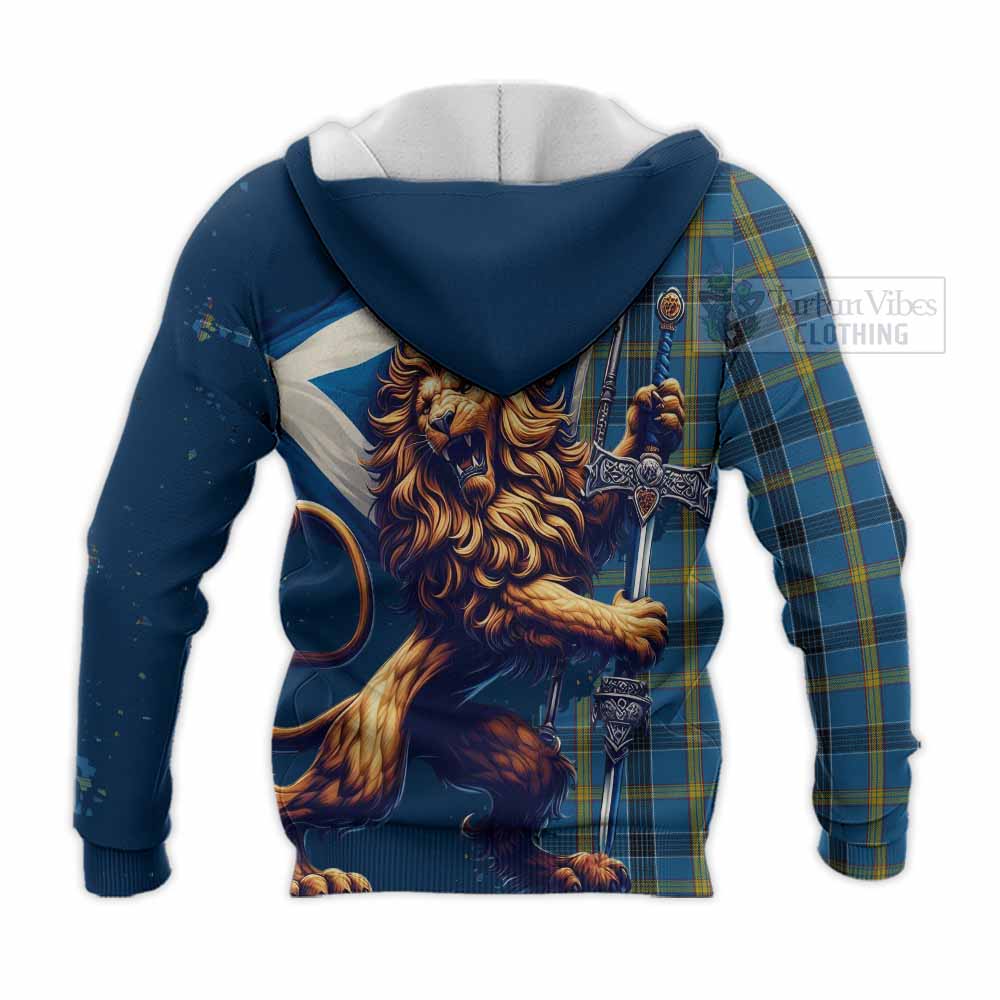 Tartan Vibes Clothing Laing Tartan Family Crest Knitted Hoodie with Scottish Majestic Lion