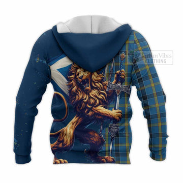 Laing Tartan Family Crest Knitted Hoodie with Scottish Majestic Lion