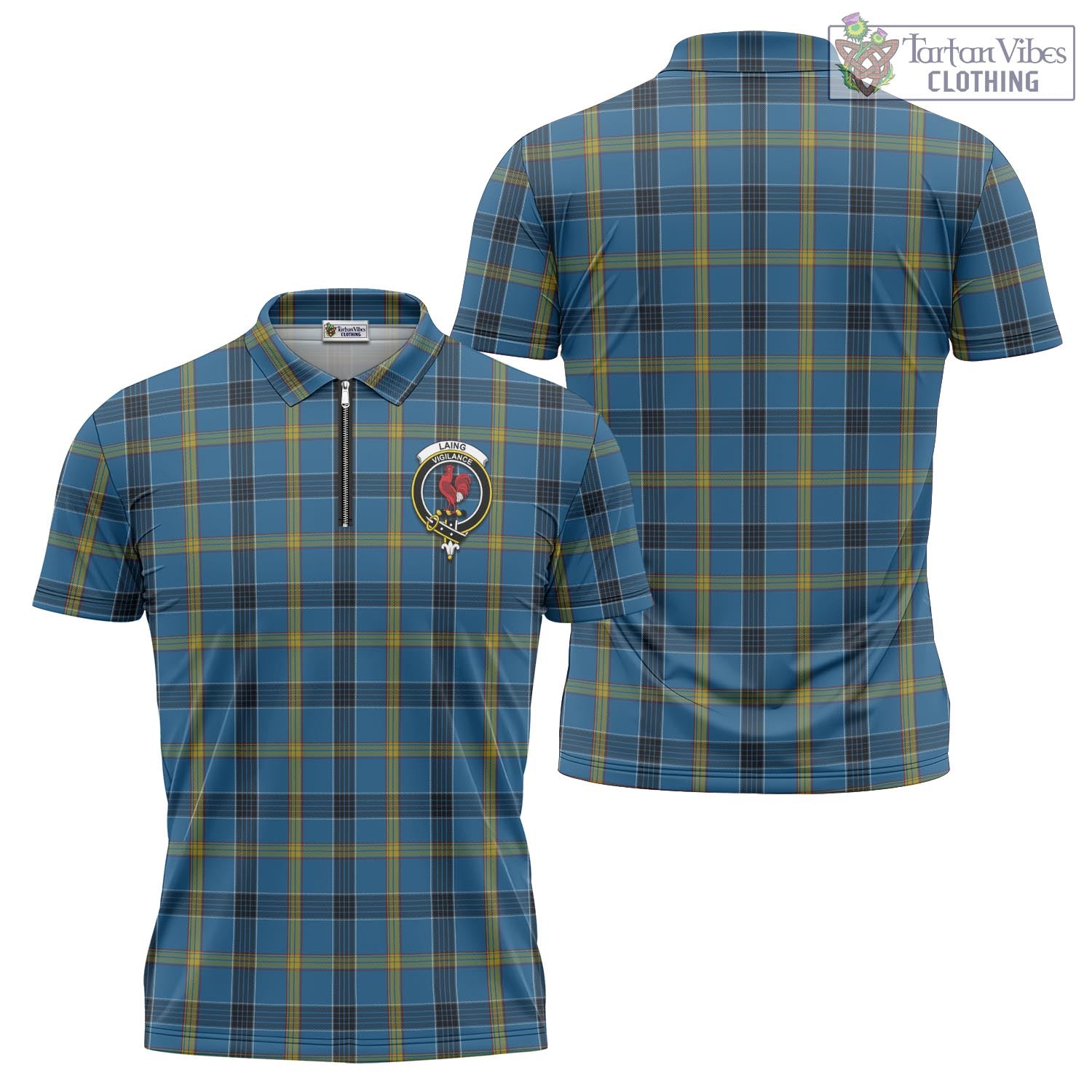 Tartan Vibes Clothing Laing Tartan Zipper Polo Shirt with Family Crest