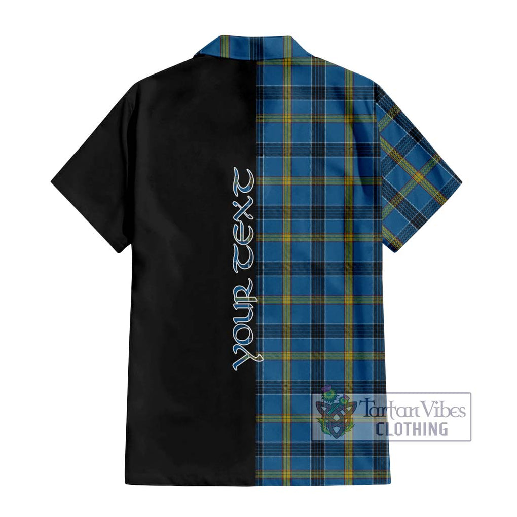 Laing Tartan Short Sleeve Button Shirt with Family Crest and Half Of Me Style - Tartanvibesclothing Shop