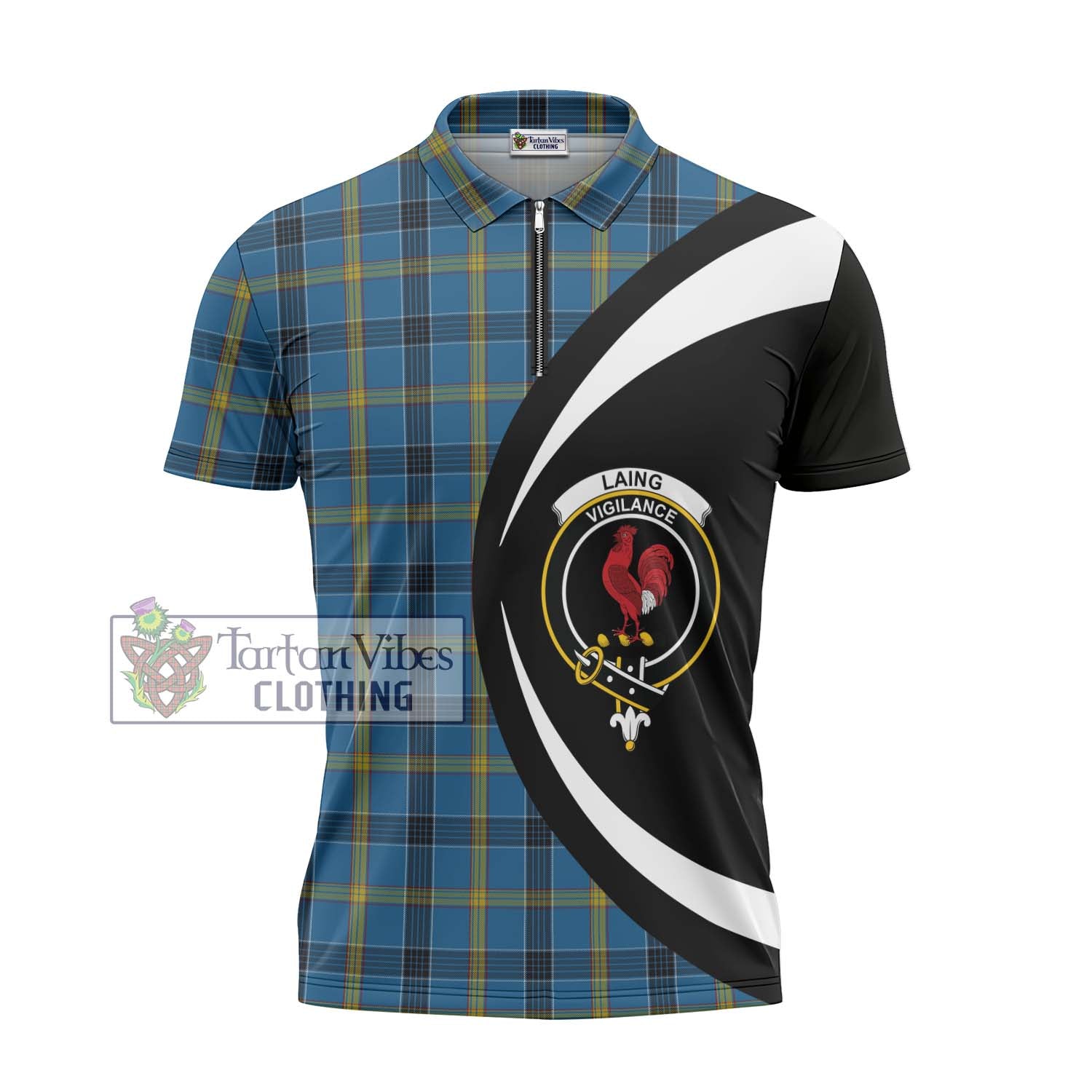 Tartan Vibes Clothing Laing Tartan Zipper Polo Shirt with Family Crest Circle Style