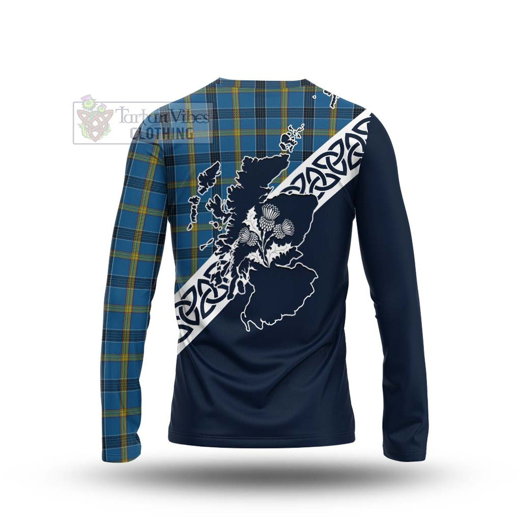 Tartan Vibes Clothing Laing Tartan Long Sleeve T-Shirt Featuring Thistle and Scotland Map