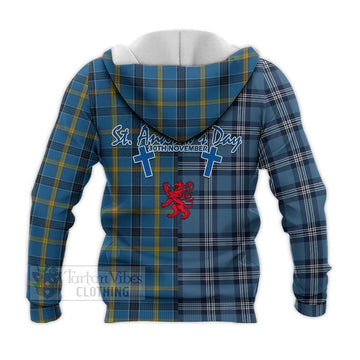 Laing Tartan Knitted Hoodie Happy St. Andrew's Day Half Tartan Style