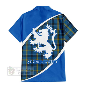 Laing Family Crest Tartan Short Sleeve Button Shirt Celebrate Saint Andrew's Day in Style