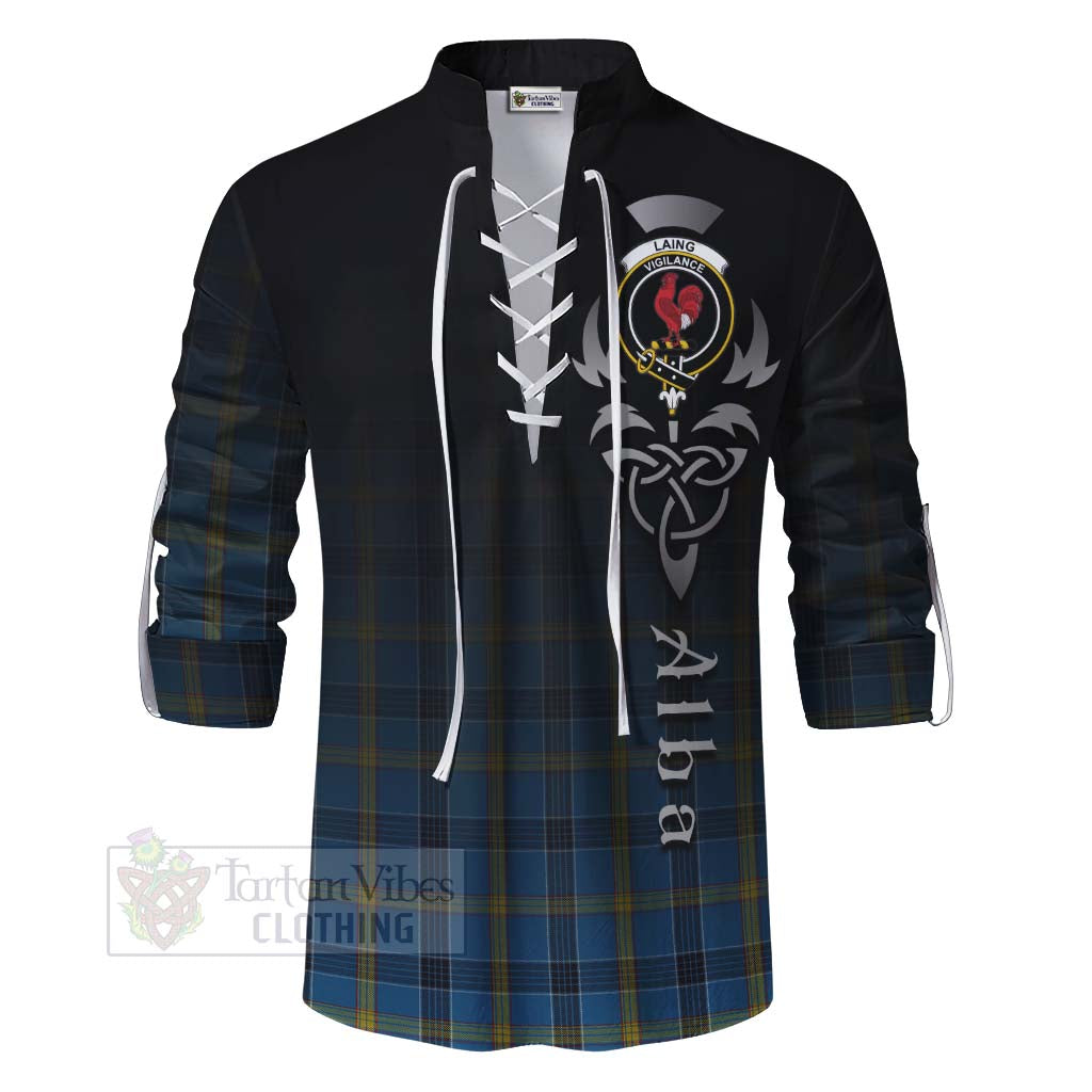 Tartan Vibes Clothing Laing Tartan Ghillie Kilt Shirt Featuring Alba Gu Brath Family Crest Celtic Inspired