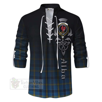 Laing Tartan Ghillie Kilt Shirt Featuring Alba Gu Brath Family Crest Celtic Inspired