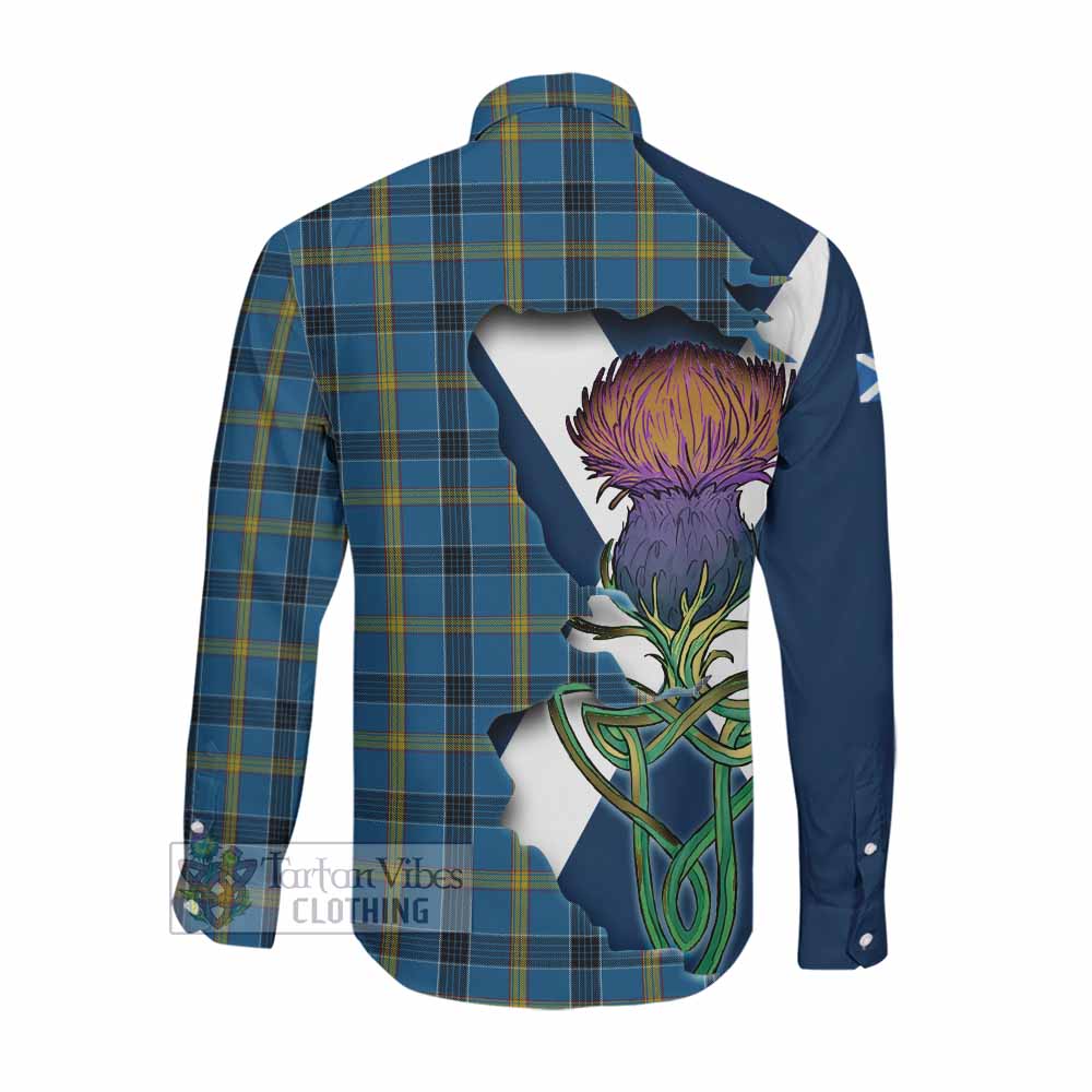 Laing Tartan Family Crest Long Sleeve Button Shirt Scottish Thistle Celtic Inspired Men's Shirt - Tartan Vibes Clothing