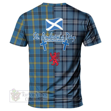 Laing Tartan T-Shirt Happy St. Andrew's Day Half Tartan Style