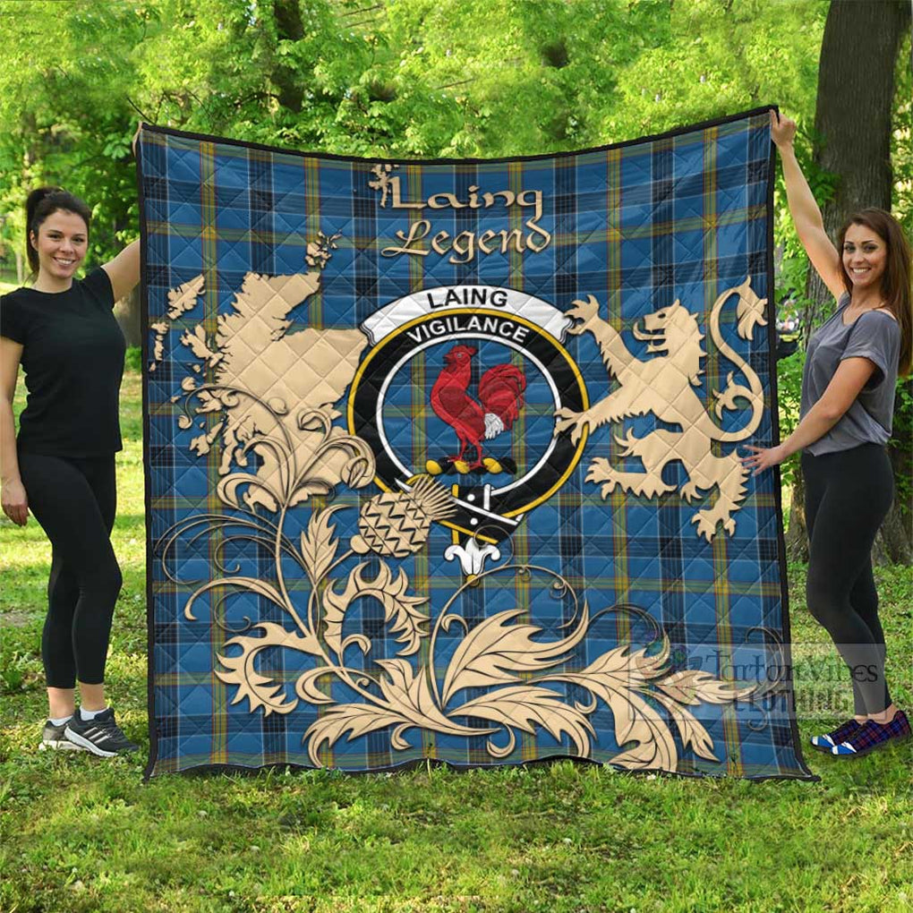 Tartan Vibes Clothing Laing Tartan Quilt with Family Crest and Scottish Symbol Style