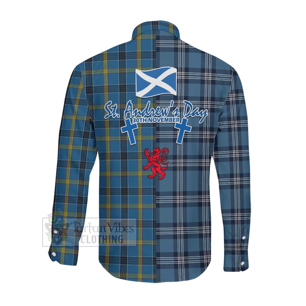 Tartan Vibes Clothing Laing Tartan Long Sleeve Button Shirt Happy St. Andrew's Day Half Tartan Style